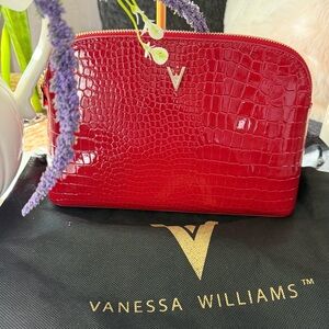 VANESSA WILLIAMS Red Crocodile-Embossed Cosmetic Bag In Red
